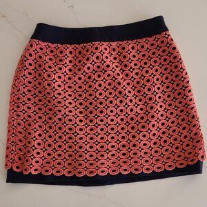 LOFT Sz 4 Petite Eyelet Mini Skirt Pink Navy A-Line Elastic Waist Lined Coastal